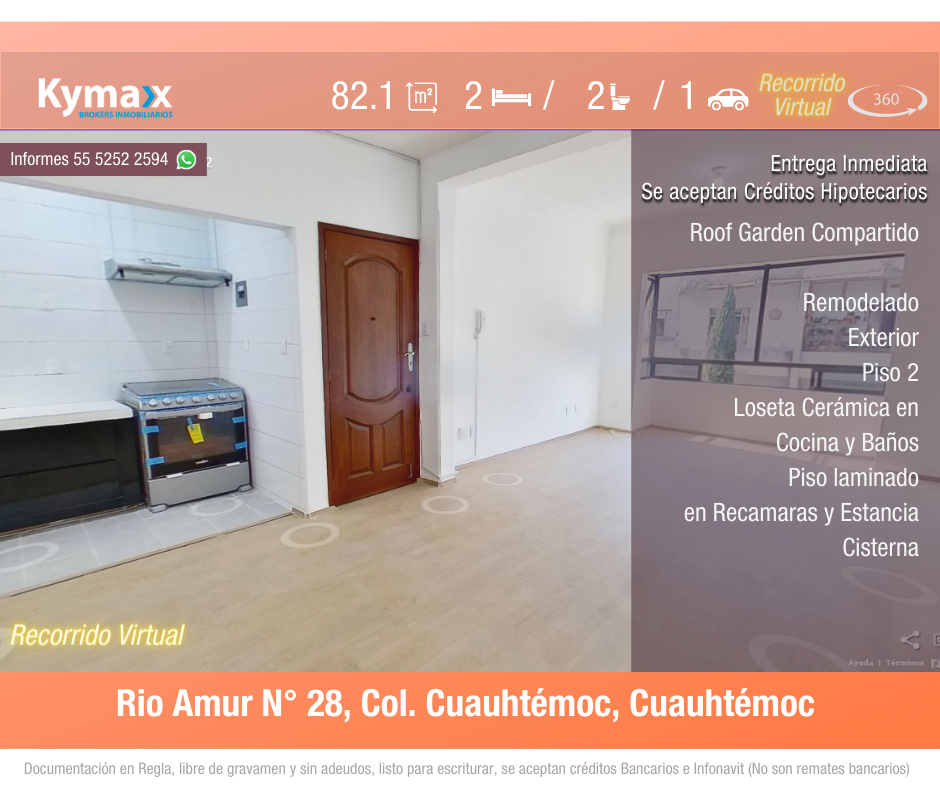 Excelente departamento 82.1 m2 Col. Cuauhtémoc, Cuauhtémoc