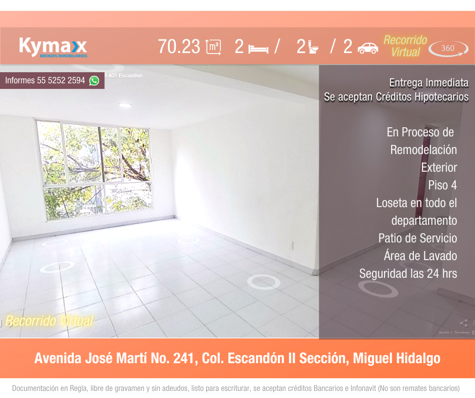 Excelente departamento 78.23 m2 Col. Escandon II Seccion, Miguel Hidalgo